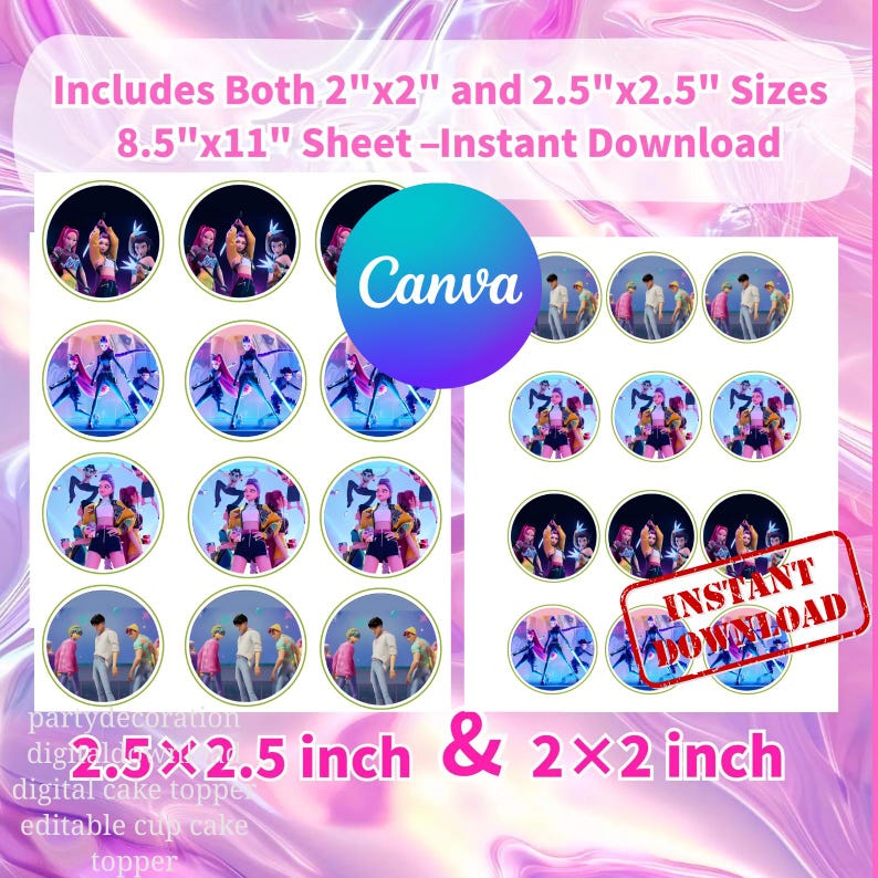 Kpop Idol Dämonenjäger Cupcake-Topper – Vorgestanzte Essbare