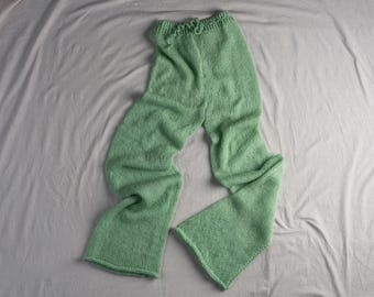 Hand Knitted Crochet Beach Pants: Sheer Wool Blend, Flared Leg