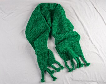 Green Crochet Scarf: Chunky Wool Hand-Knitted Shawl Gift for Her