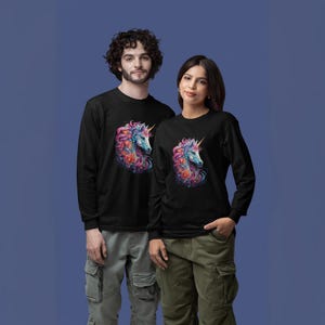 Colorful Unicorn Sweatshirt, Whimsical Unicorn Pullover, Oversized Rainbow Horse Sweatshirt, Kawaii Fantasy Graphic Sweater Gift Idea