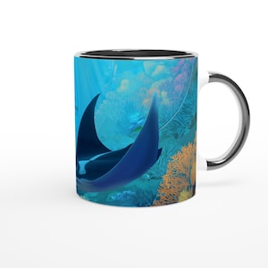 Manta Ray Coffee Mug – Ocean Lover Gift – Ceramic or Porcelain Cup - Marine Life Sea Print