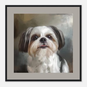 Framed Shih Tzu Portrait Poster - Adorable Digital Art - Dog Lover Gift