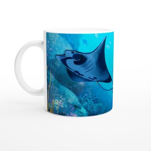 Manta Ray Coffee Mug – Ocean Lover Gift – Ceramic or Porcelain Cup - Marine Life Sea Print