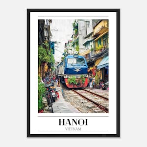 Framed Vietnam Poster - Hanoi Train Street Wall Art - Gift for Traveller