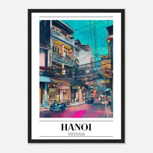Framed Vietnam Poster - Hanoi Wall Art - Gift for Traveller