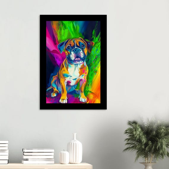 Colourful Boxer Dog Art Print - Modern Home Decor in Framed
