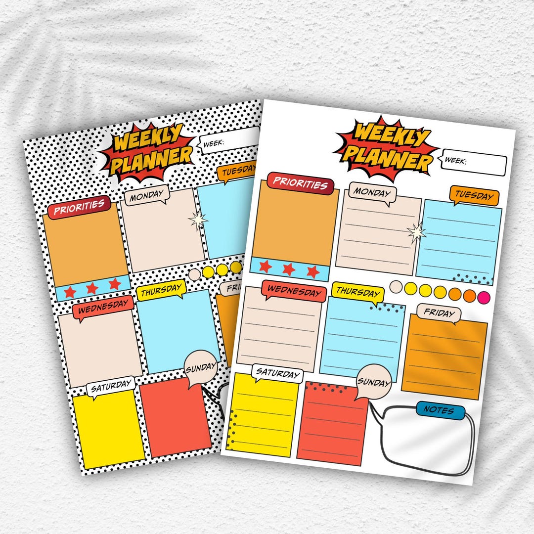 Comic Style Weekly Planner Printable | Fun Pop Art Organizer | Undated ...