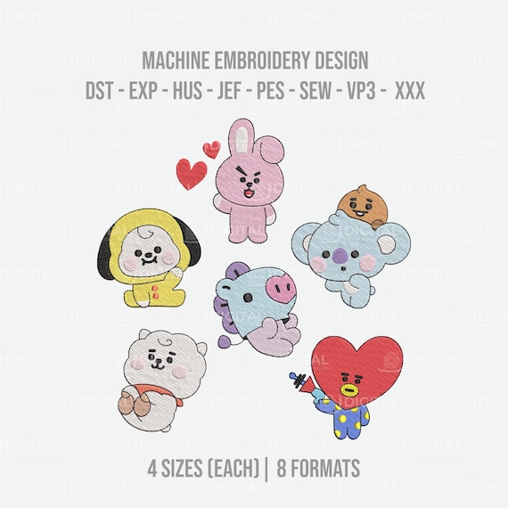BT21 Characters Embroidery Design: BTS Machine Embroidery Files (Instant Download)
