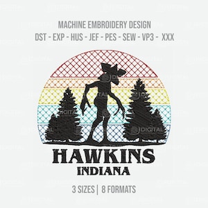 Hawkins Indiana Machine Embroidery Design, Embroidery File, 3 sizes, 8 formats, Instant Download