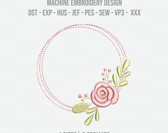 Floral Frame Machine Embroidery Design: Circle Border (Instant Download)