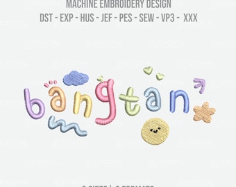 Bangtan K-pop Machine Embroidery Design, Embroidery File, 3 sizes, 8 formats, Instant Download