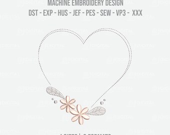 Heart Floral Frame Machine Embroidery Design, Embroidery File, 4 sizes, Instant Download