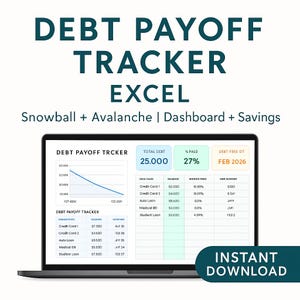 Debt Payoff Tracker Excel | Snowball Avalanche Calculator | Loan Repayment Spreadsheet | Debt-Free Planner Dashboard + Savings