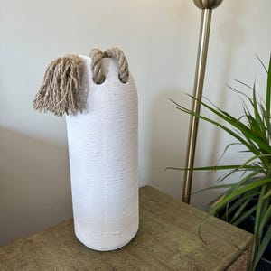 Boho Ceramic Vase White- Cream Special Textured & Rope – Minimalist Natural Clay Decor – Stone Texture Pottery – Modern Rustic Home Decor
