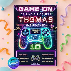 Video Game Birthday Invitation | Game On Party Invite | Editable Gamer Birthday Template | 8-Bit Pixel Theme | Instant Download