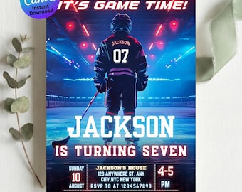 Ice Hockey Birthday Invitation Template | Editable Sports Party Invite Printable | Kids Digital Download