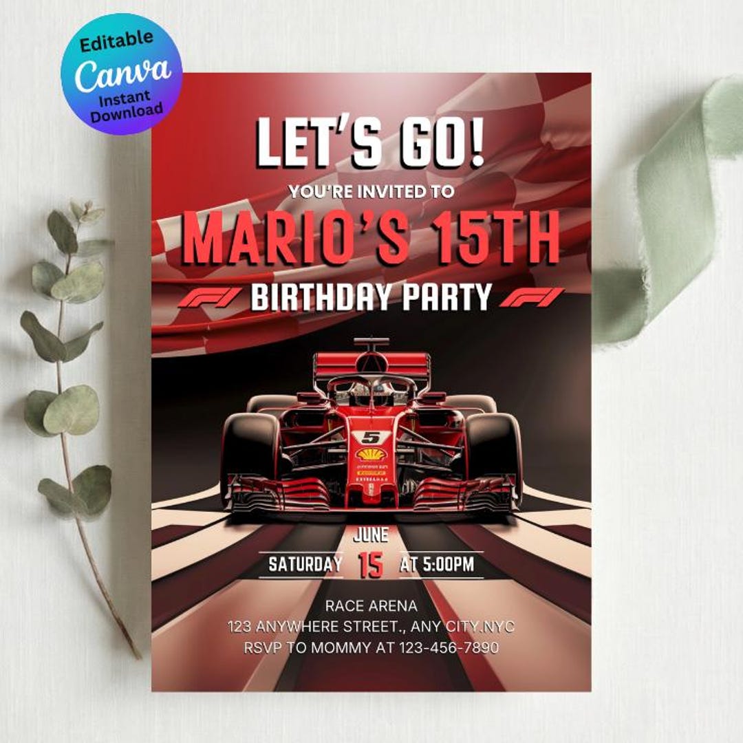Editable Formula One Birthday Invitation Template, Racing Party Kids ...