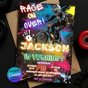 Faire-part d'anniversaire BMX pour garçon | Modèle de fête de sports extrêmes modifiable | Téléchargement instantané imprimable