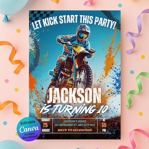 Dirt Bike Birthday Invitation Template | Editable Motocross Party Invite Printable | Kids Digital Download