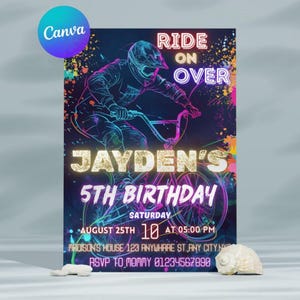 Invitation d'anniversaire de vélo BMX | Soirée sports extrêmes modifiable pour garçons | Modèle à téléchargement immédiat | Imprimable
