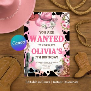 Cowgirl Birthday Invitation Template | Editable Western Party Invite Printable | Kids Digital Download