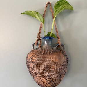 Handcrafted Clay Wall Vase | Hanging Ceramic Vase |  Rustic Boho Decor | Artisan Pottery