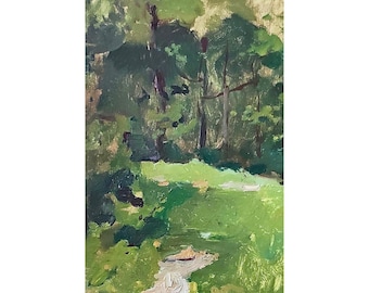 Original impressionist painting by Ukrainian artist K. Zaruba 1960s Forest path, View of majestic trees, Picturesque forest, Cozy Landscape