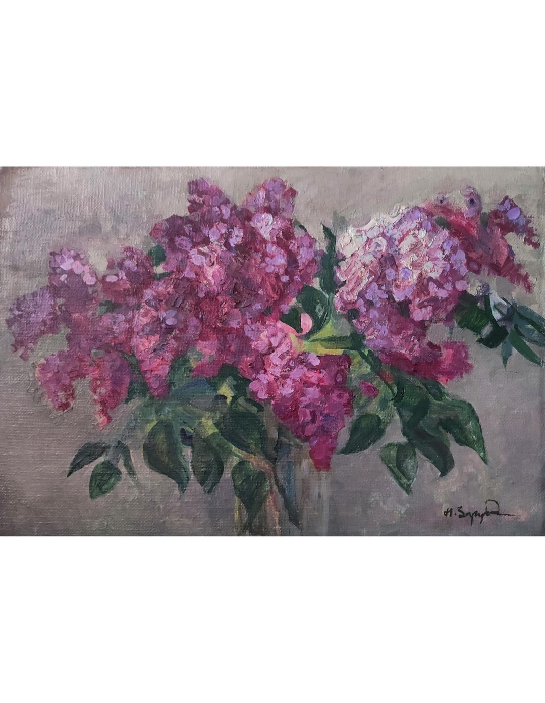 Vintage Original Oil Painting Still Life With Lilac by Ukrainian Artist ...