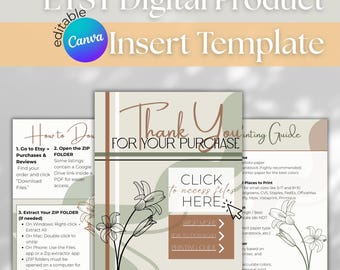 Boho Etsy Digital Product Business: Thank You Template, Canva Instruction Guide