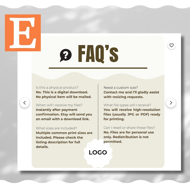 Editable Etsy Listing Photos Canva Template | FAQ, Download ...