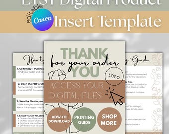 Boho Etsy Digital Product Business: Thank You Template, Canva Instruction Guide