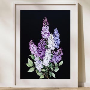Vintage Lilac Floral Art Print - Digital Download - Lilacs Botanical Flower Illustration - Purple Flowers Printable Wall Art Decor