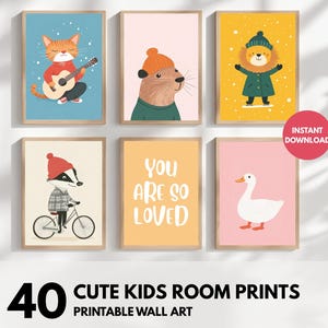 Bundle of 40 Nursery Prints - Kids Room Wall Art Collection - Baby Room Decor - Playful Animal Prints - Eclectic Nursery Wall Art