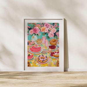 Vibrant Kitchen Cakes Bar Cart Party Food Wall Art - Dining Room Decor - Maximalist Colorful Painting Print - Printable Digital Download