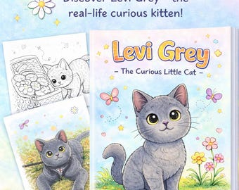 Libro da colorare per bambini / Gatto carino da stampare / Pagine da colorare con storie / Libro di attività per bambini piccoli / Download immediato in PDF / Levi Grey