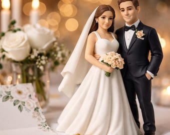 Custom Realistic Wedding Cake Topper 3D Printed from Photo — Personalized Bride Groom Figurine — Lifelike Portrait Couple Statue — Unique