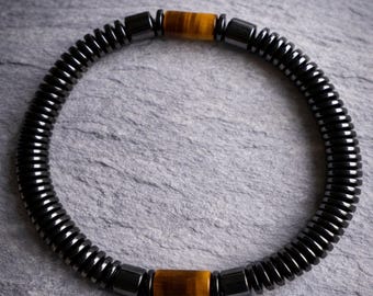 Men's Stone Bracelet – Tiger's Eye & Hematite Natural Stone Look