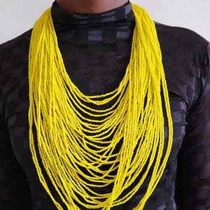 Yellow Beaded Statement Necklace: African Tribal Boho Jewelry