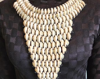 Cowrie Shell Bib Necklace: African Tribal Bohemian Jewelry