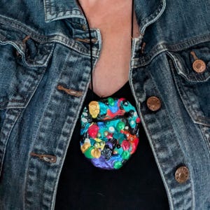 005 Art around your neck: Colorful, art necklace, unique pendant – an eye-catcher, unusual jewelry. Original gift. Art to Wear.