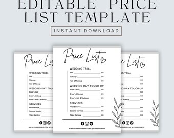 Price List Template PDF | Editable Brand Service Menu | Printable Business Pricing Sheet | Canva Business Flyer for Stylists | Price Guide