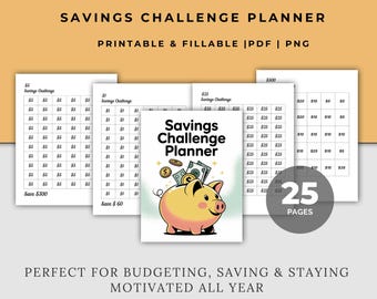 Bindmiddel voor spaaruitdaging, pdf | 52 weken, 100 enveloppen, noodfonds, gelduitdagingen | Afdrukbare geldbesparende trackerplanner