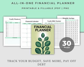Planificador financiero (PDF imprimible) / Presupuesto mensual, registro de facturas, registro de deudas y ahorros, organizador de ingresos y gastos / Descarga instantánea