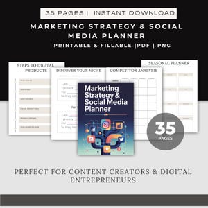 Marketing Strategy & Social Media Planner PDF | Content Calendar, Launch Plan, Digital Product Ideas, Brand Goals And  Audience Tracker