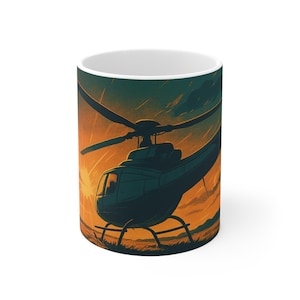 Mug, Helicopter Sunset Aviation Adventure Coffee Cup, Pilot Gift, Travel Mug, Pilot Mug, Aviation Lover Gift, Adventure Enthusiast Gift,