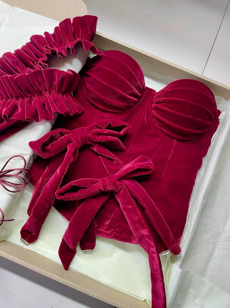 red overbust corset, red velour corset, back lace up corset, woman accessory, burgundy corset, red feminine corset, bordo fashion item, elegant piece, womens accessories, adgustable size, romantic outfit gift, Christmas sale, girlfriends gift,santa lingerie, witch lingerie, romantic lingerie, red velvet corset, red lingerie, overbust corset, lingerie sets, lingerie christmas, christmas corset, corset lingerie, lace up corset, babydoll lingerie, intimo donna