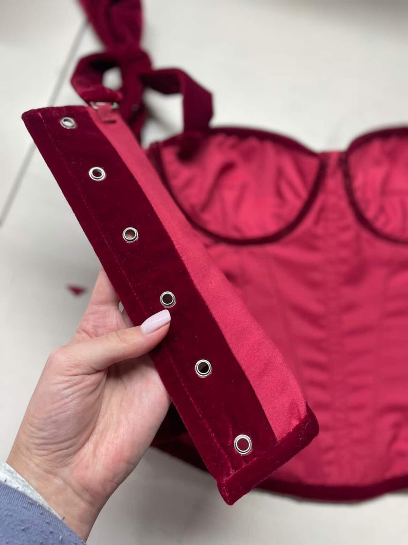 red overbust corset, red velour corset, back lace up corset, woman accessory, burgundy corset, red feminine corset, bordo fashion item, elegant piece, womens accessories, adgustable size, romantic outfit gift, Christmas sale, girlfriends gift,santa lingerie, witch lingerie, romantic lingerie, red velvet corset, red lingerie, overbust corset, lingerie sets, lingerie christmas, christmas corset, corset lingerie, lace up corset, babydoll lingerie, intimo donna