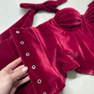 red overbust corset, red velour corset, back lace up corset, woman accessory, burgundy corset, red feminine corset, bordo fashion item, elegant piece, womens accessories, adgustable size, romantic outfit gift, Christmas sale, girlfriends gift,santa lingerie, witch lingerie, romantic lingerie, red velvet corset, red lingerie, overbust corset, lingerie sets, lingerie christmas, christmas corset, corset lingerie, lace up corset, babydoll lingerie, intimo donna