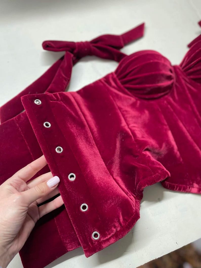 red overbust corset, red velour corset, back lace up corset, woman accessory, burgundy corset, red feminine corset, bordo fashion item, elegant piece, womens accessories, adgustable size, romantic outfit gift, Christmas sale, girlfriends gift,santa lingerie, witch lingerie, romantic lingerie, red velvet corset, red lingerie, overbust corset, lingerie sets, lingerie christmas, christmas corset, corset lingerie, lace up corset, babydoll lingerie, intimo donna