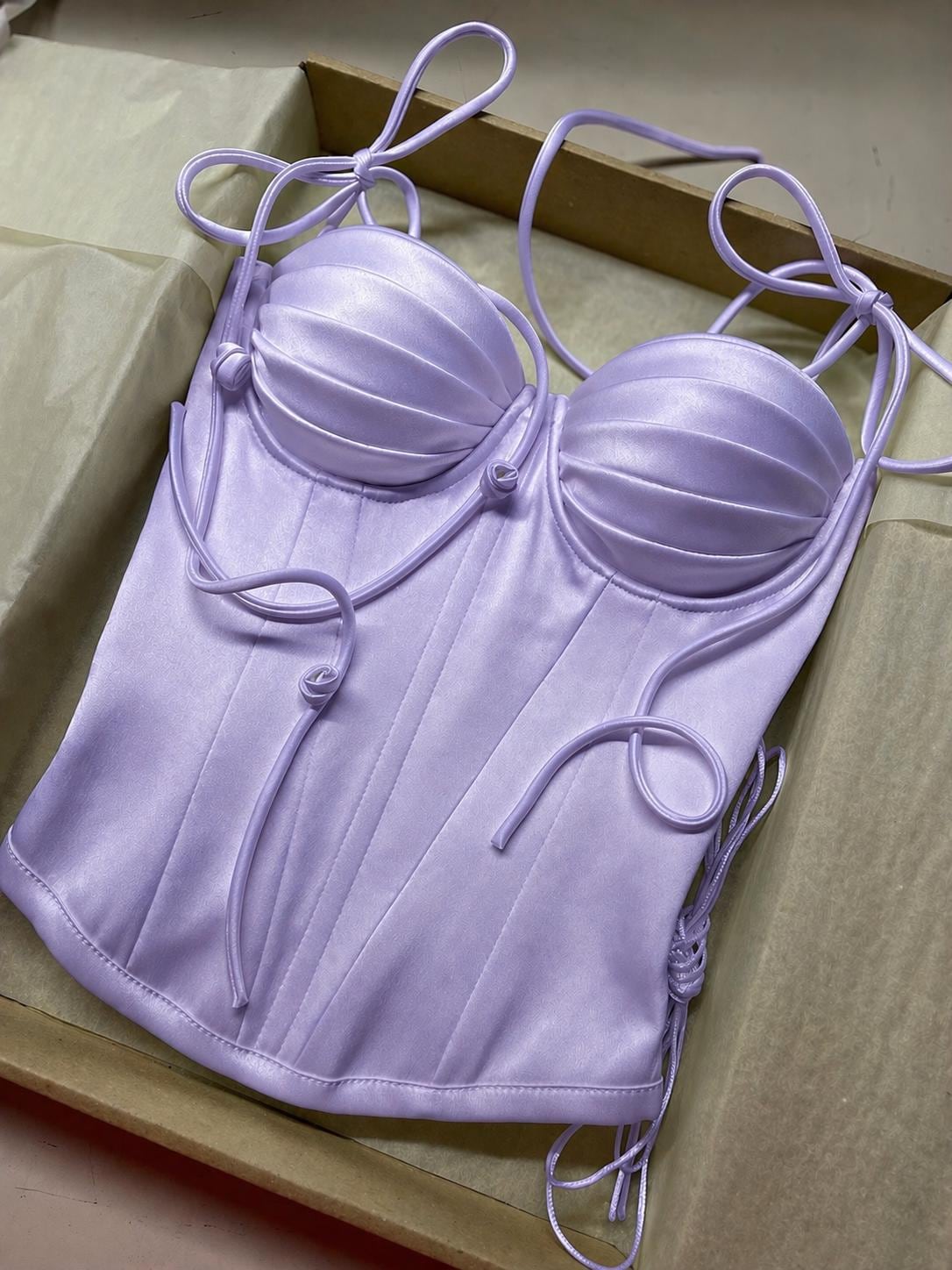 Lilac Satin Corset Top * Lace-Up Bustier * Structured Boned Corset * Fairycore Aesthetic * Bridal / Party Statement Top